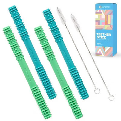 Sperric Baby Hollow Teething Tubes - Soft Silicone Teether Sticks for Infant | BPA Free Teething Straws with Cleaning Brushes (Blue) | Target