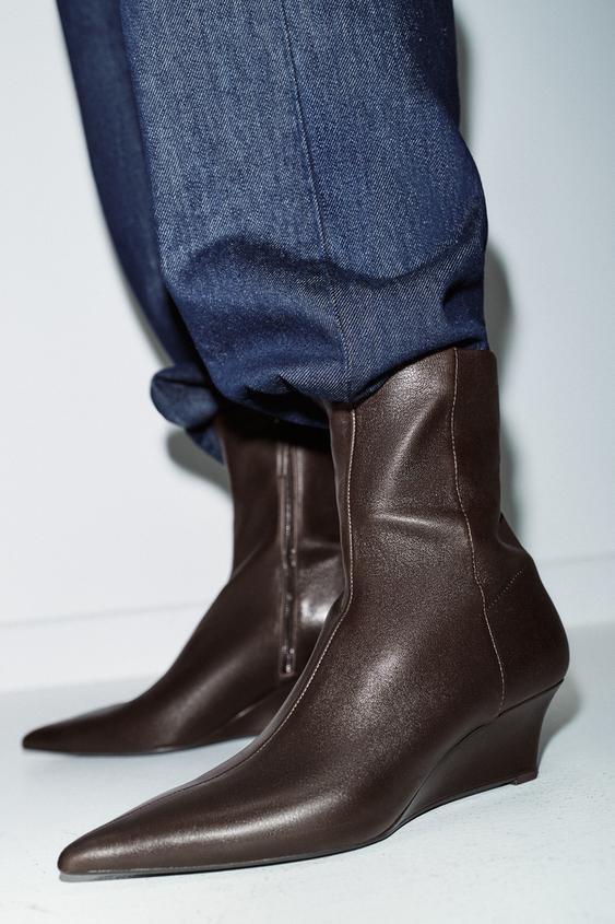 LEATHER WEDGE HEEL ANKLE BOOTS | Zara UK