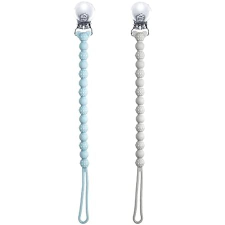 BooginHead Silicone Pacifier Clip Baby Pacifier Holder, 2-Pack, Slate & Powder Blue | Amazon (US)
