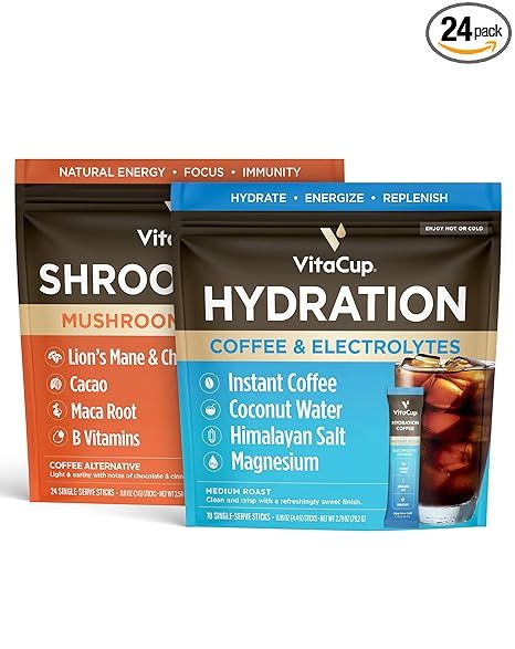 VitaCup Shroom Fuel, Mushroom Coffee Alternative Packets 24ct, w/Cacao, Cinnamon, Chaga, Lions Ma... | Amazon (US)
