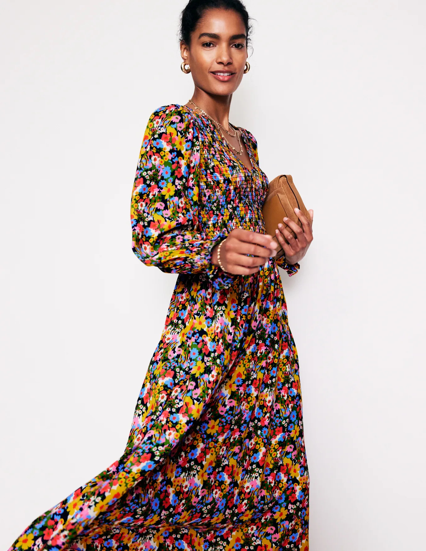 Gemma Smocked Midi Dress - Kale, Meadow Pop | Boden US | Boden (US)