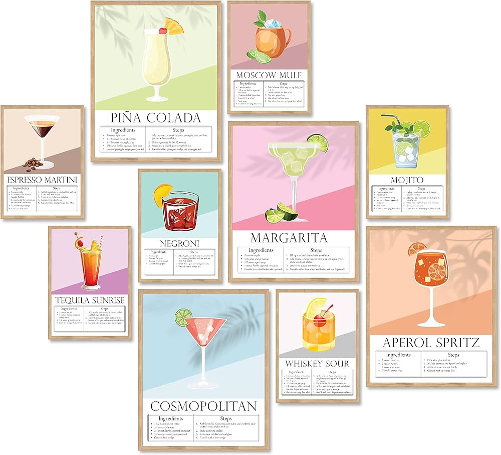 97 Decor Vintage Cocktail Poster - Bar Cart Accessories And Decor, Cute Cocktail Wall Art, Colorf... | Amazon (US)