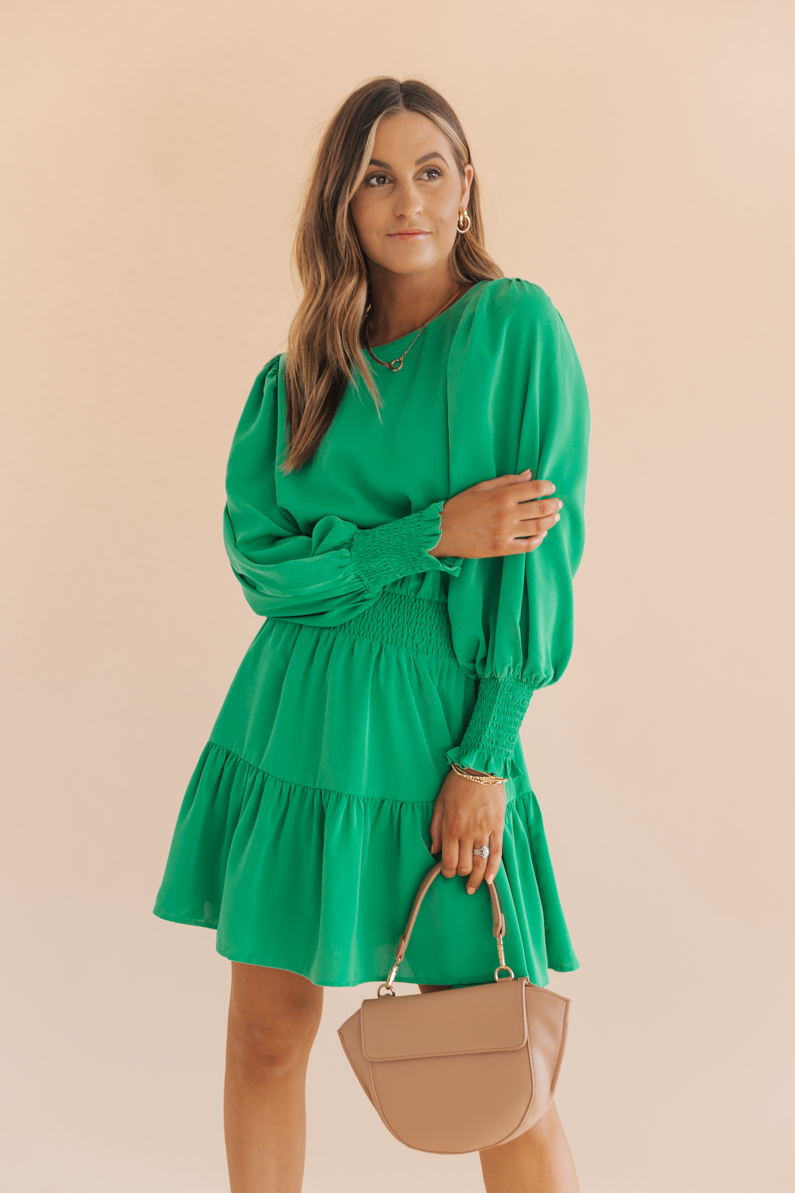 Green Long Sleeve Tiered Mini Dress | Magnolia Boutique