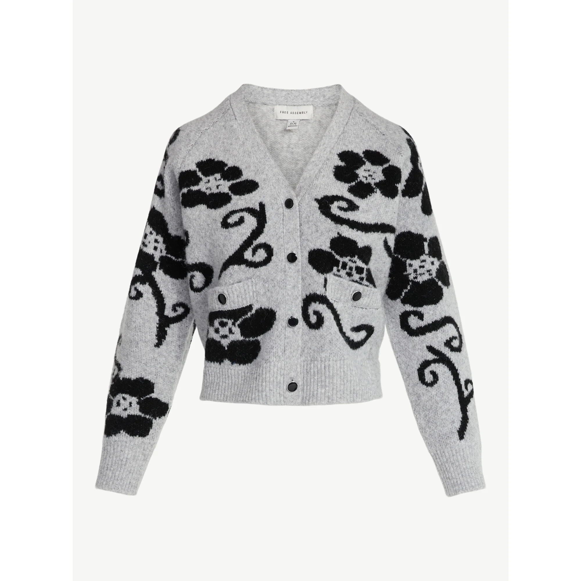 Free Assembly Women’s Floral Pattern V-Neck Cardigan Sweater, Midweight, Sizes XS-XXL | Walmart (US)