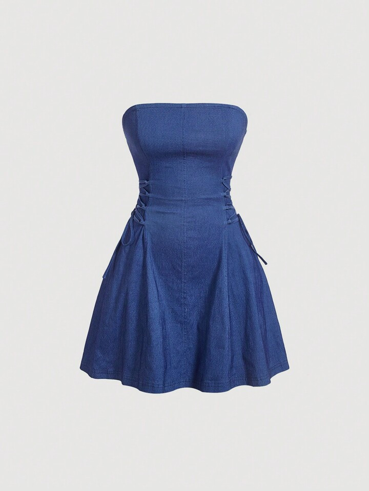 SHEIN MOD Lace Up Side Tube Dress Strapless Dress | SHEIN