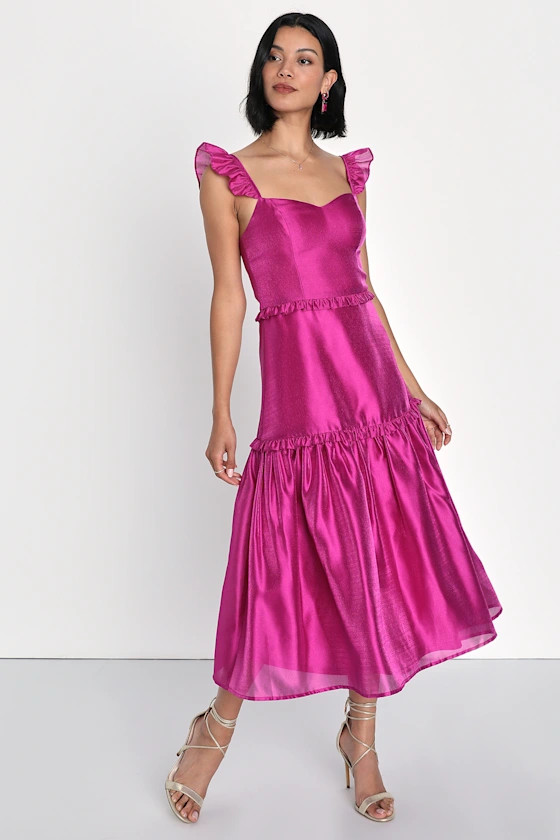 Effervescent Aesthetic Magenta Tiered Ruffled Midi Dress | Lulus (US)