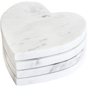 Heart Shaped Natural Marble Coasters - Handmade White Coasters - 4 " Wide Coasters - Set of 4 - Magn | Amazon (US)