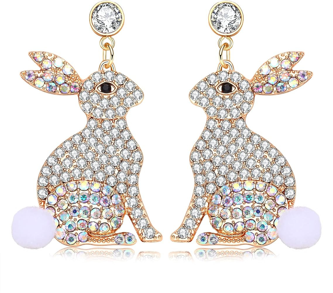 NVENF Easter Earrings Rhinestone Rabbit Bunny Dangle Earrings for Women Girls Statement Spring Th... | Amazon (US)