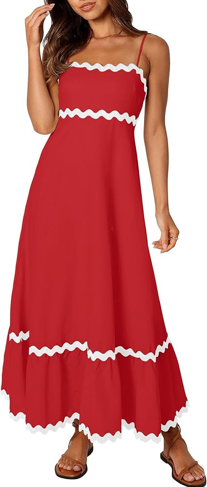 ZESICA Women's Summer Spaghetti Straps Sleeveless Backless Sundress Flowy Smocked Lace Swing A Li... | Amazon (US)