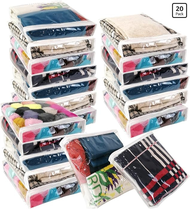 20Pcs Clear Vinyl Zippered Storage Bags, Small Blankets Storage Bags Plastic for T-shirt,Sweater ... | Amazon (US)