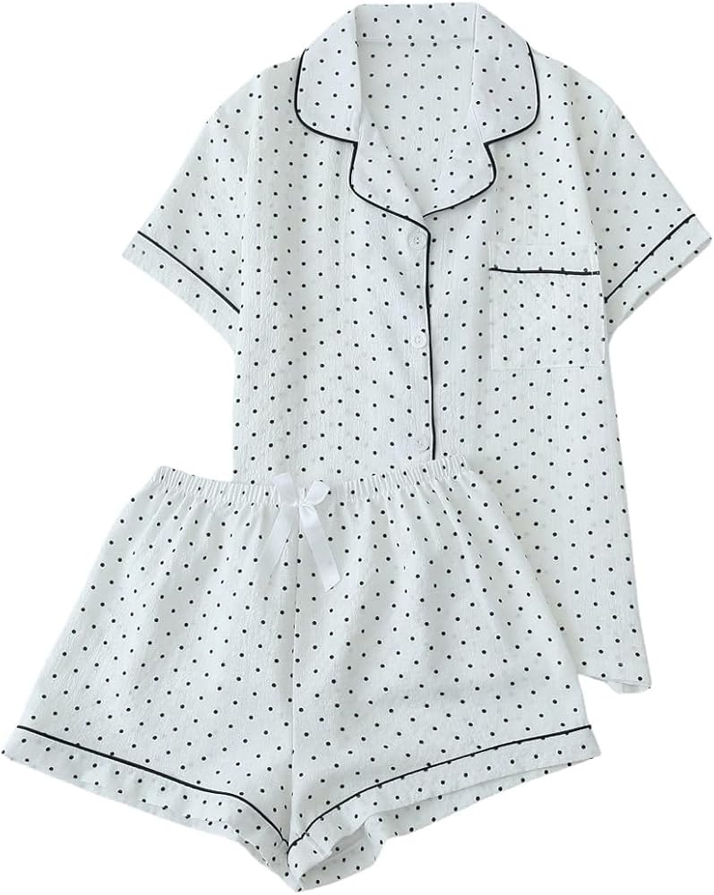 Verdusa Pajamas For Women Set 2 Piece Summer Pajama Sets Cute Pjs Lounge Matching Button Shirt wi... | Amazon (US)