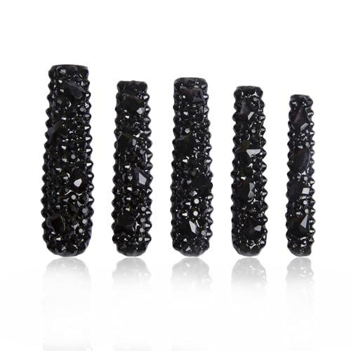LOVFUL Press on Nails Classic Black Rhinestone| Handmade with Full Covered Crystals | Reusable Fake Nails | Square | H146-M, pink | Amazon (US)