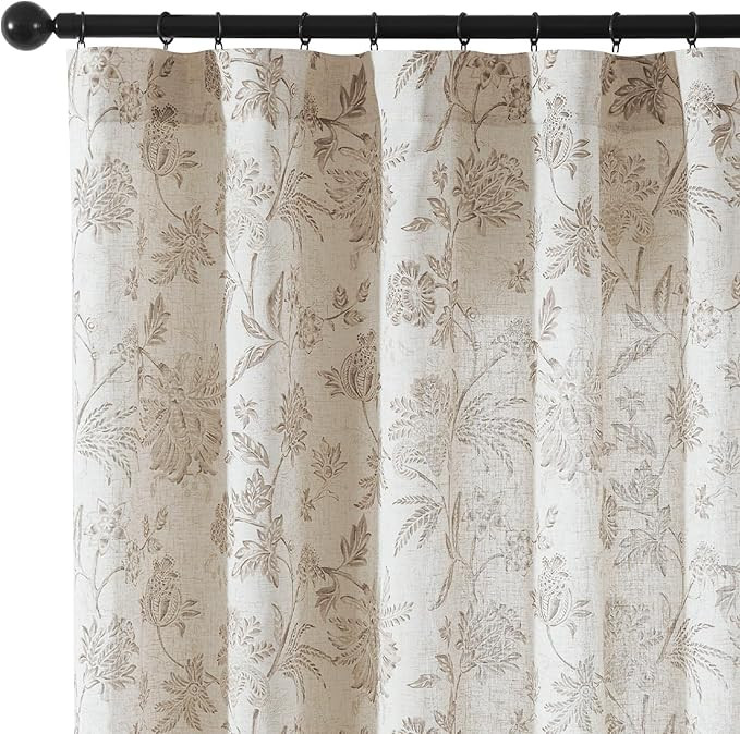 Vangao Linen Blend Taupe Floral Curtains for Bedroom, 96 Inch Length Printed Flower French Countr... | Amazon (US)