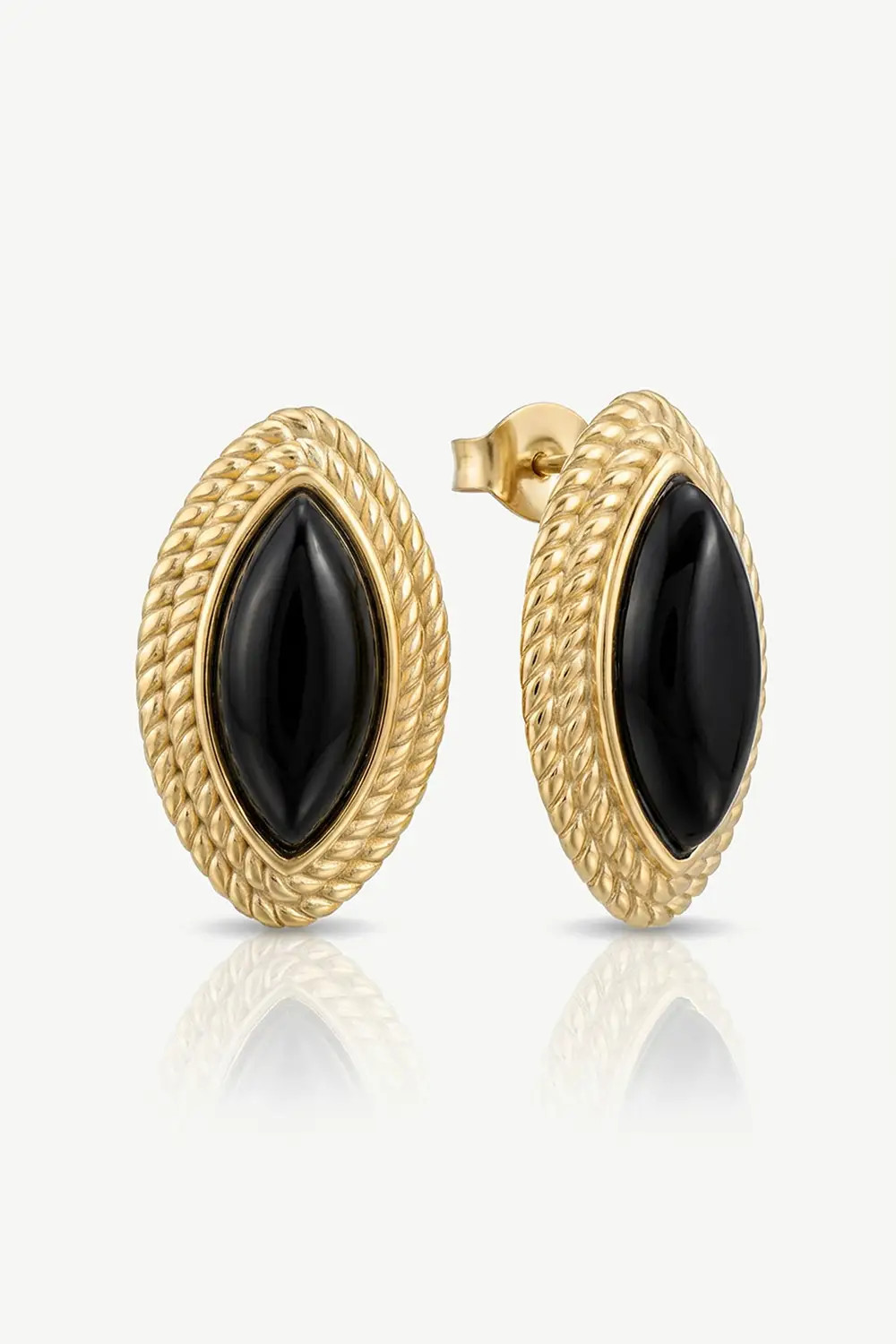Jewellery | 18K Gold Oval Black Stud Earring | MUCHV | Debenhams UK