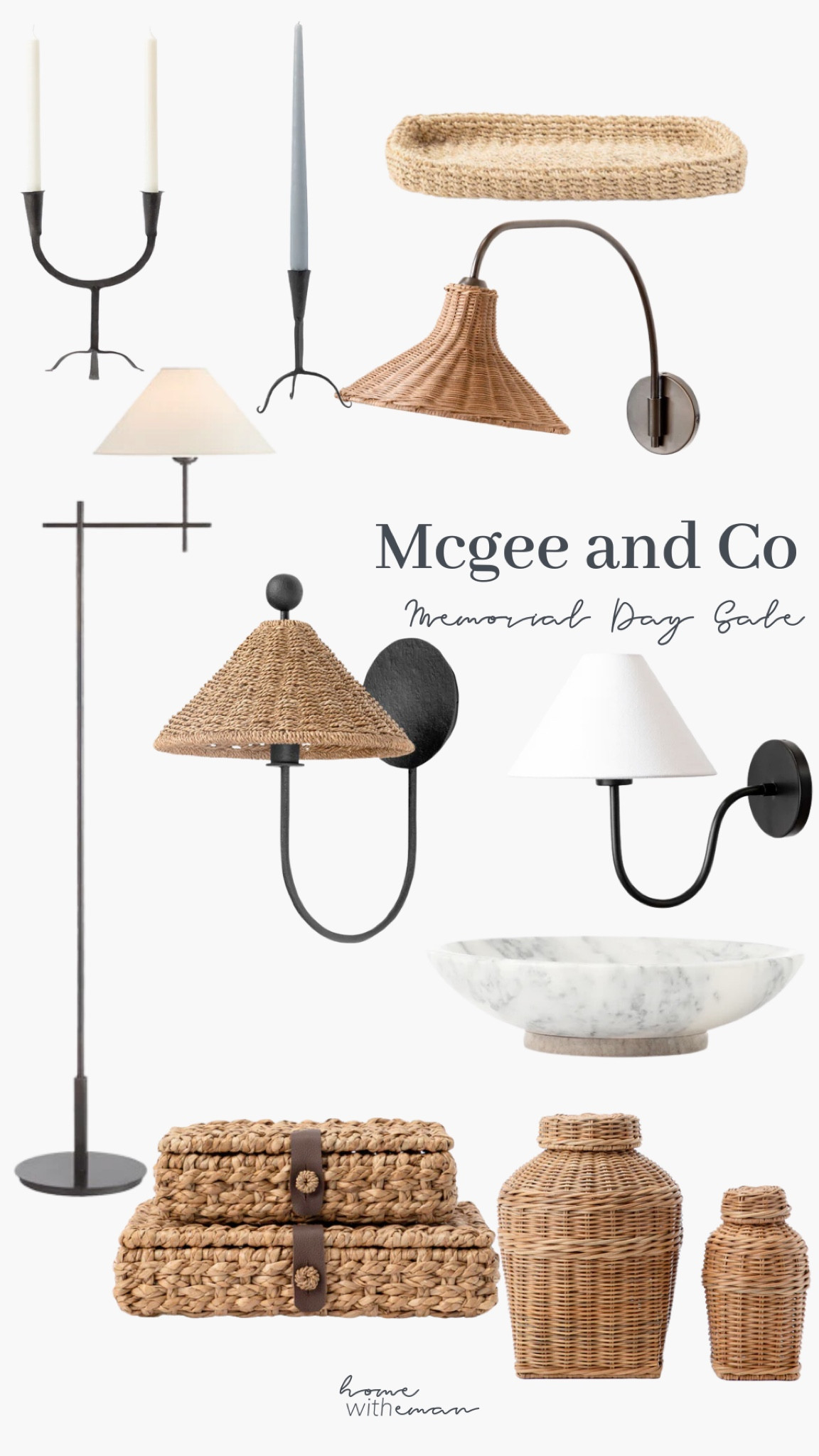 Mcgee and co Memorial Day sale. Marble bowl, scones, rattan scone, floor lamp, pedestal candle holder, rattan vase 

#LTKhome