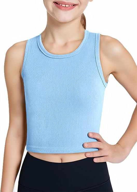 Haloumoning Girls Tank Tops Kids Athletic Ribbed Knit Sleeveless Crop Tops Basic Camisole 5-14 Ye... | Amazon (US)
