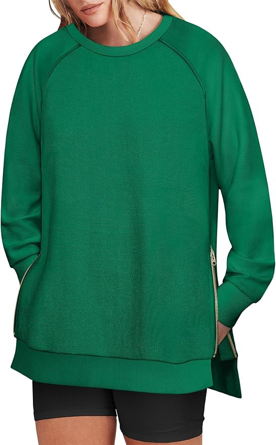 ANRABESS Womens Oversized Sweatshirt Crewneck Long Sleeve Tunic Pollover Shirt Side Zipper Hoodie... | Amazon (US)