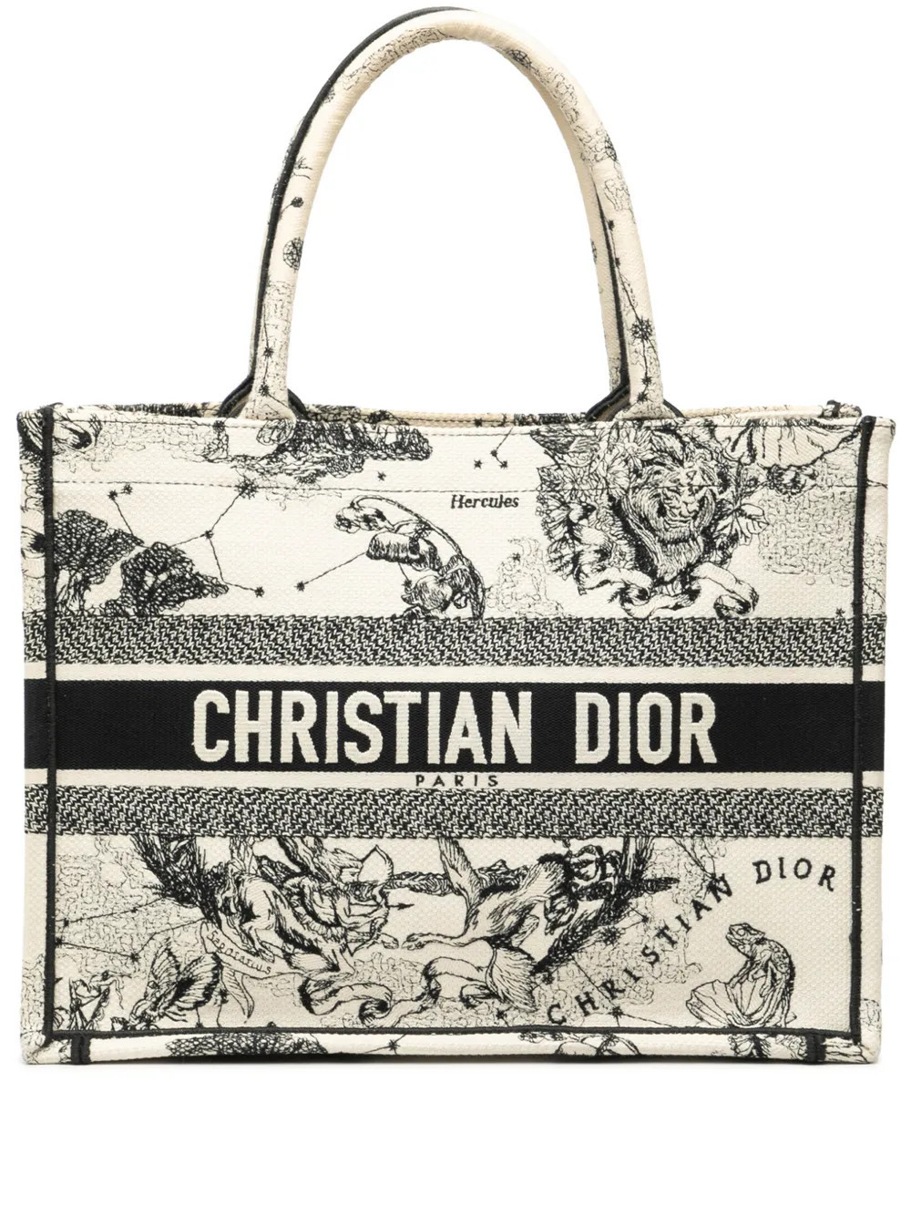 Christian Dior Pre-Owned 2022 Medium Canvas Embroidered Zodiac Toile De Jouy Book tote bag - Black | Farfetch Global