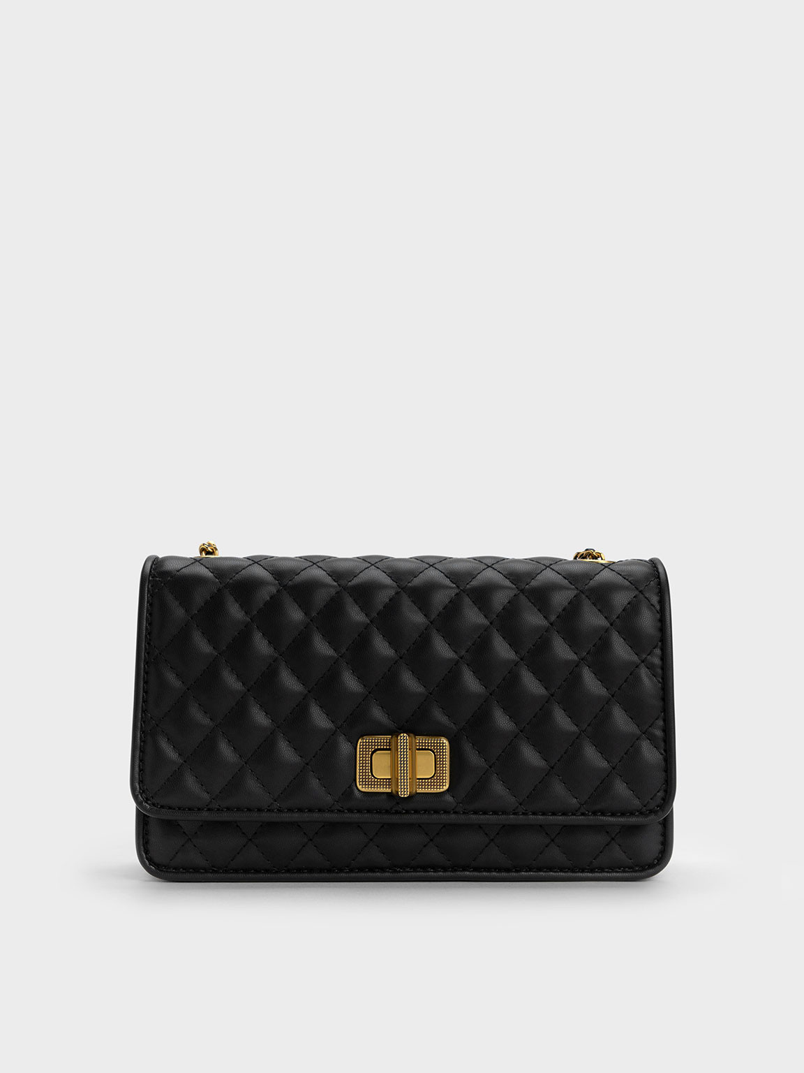 Black Metallic Turn-Lock Quilted Clutch | CHARLES & KEITH UK | Charles & Keith UK