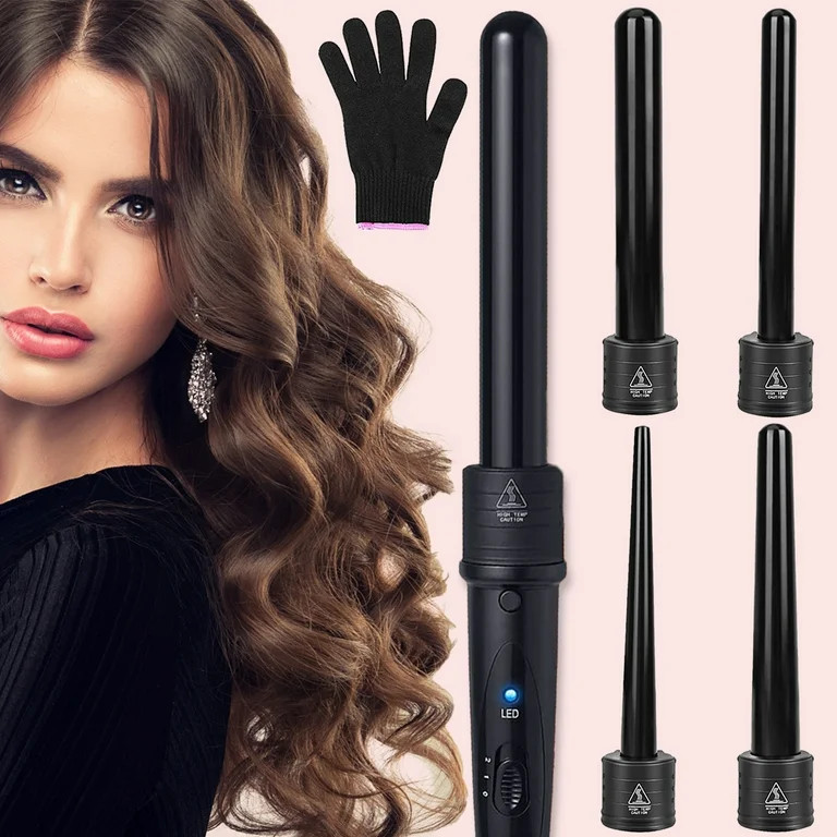 5 in 1 Curling Wand Set, Curling Iron Set, Hair Curler with 5 Pcs 0.3 to 1.25" Interchangeable Ce... | Walmart (US)