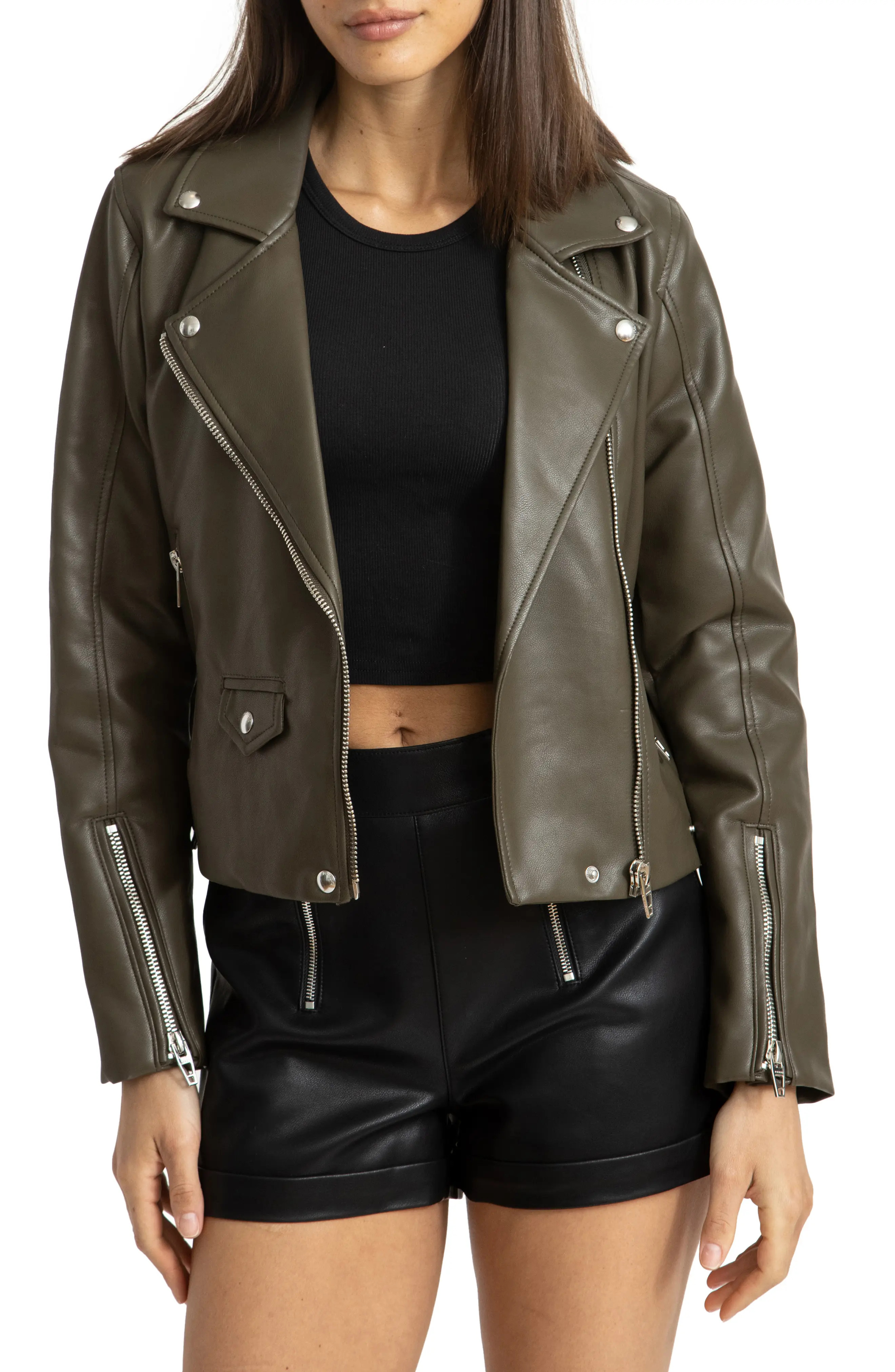 BLANKNYC Faux Leather Moto Jacket, Size Small in Secret Meadow at Nordstrom | Nordstrom