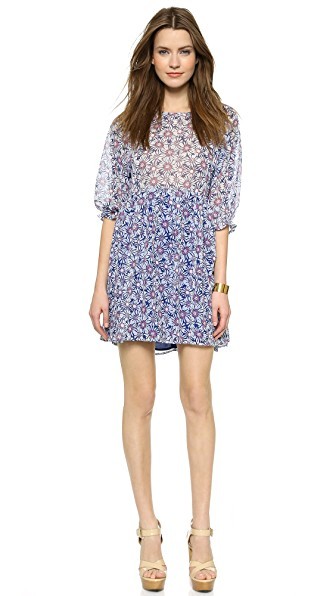 Wayf Gathered Mini Dress - Blue Daisy Print | Shopbop