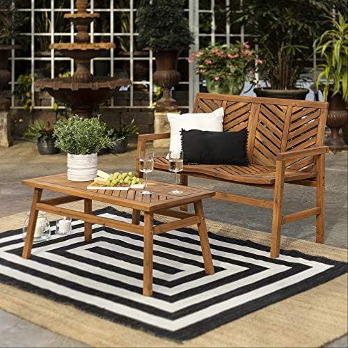 Walker Edison AZW2LSGVINBR Outdoor Wood Chevron Patio Furniture Set Loveseat Coffee Table All Wea... | Amazon (US)