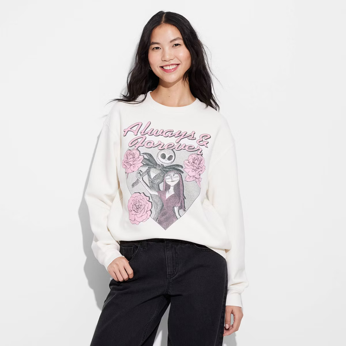 Women's Jack and Sally Always & Forever Graphic Sweatshirt - White | Target