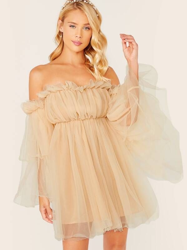 SHEIN Off Shoulder Ruffle Mesh Dress | SHEIN