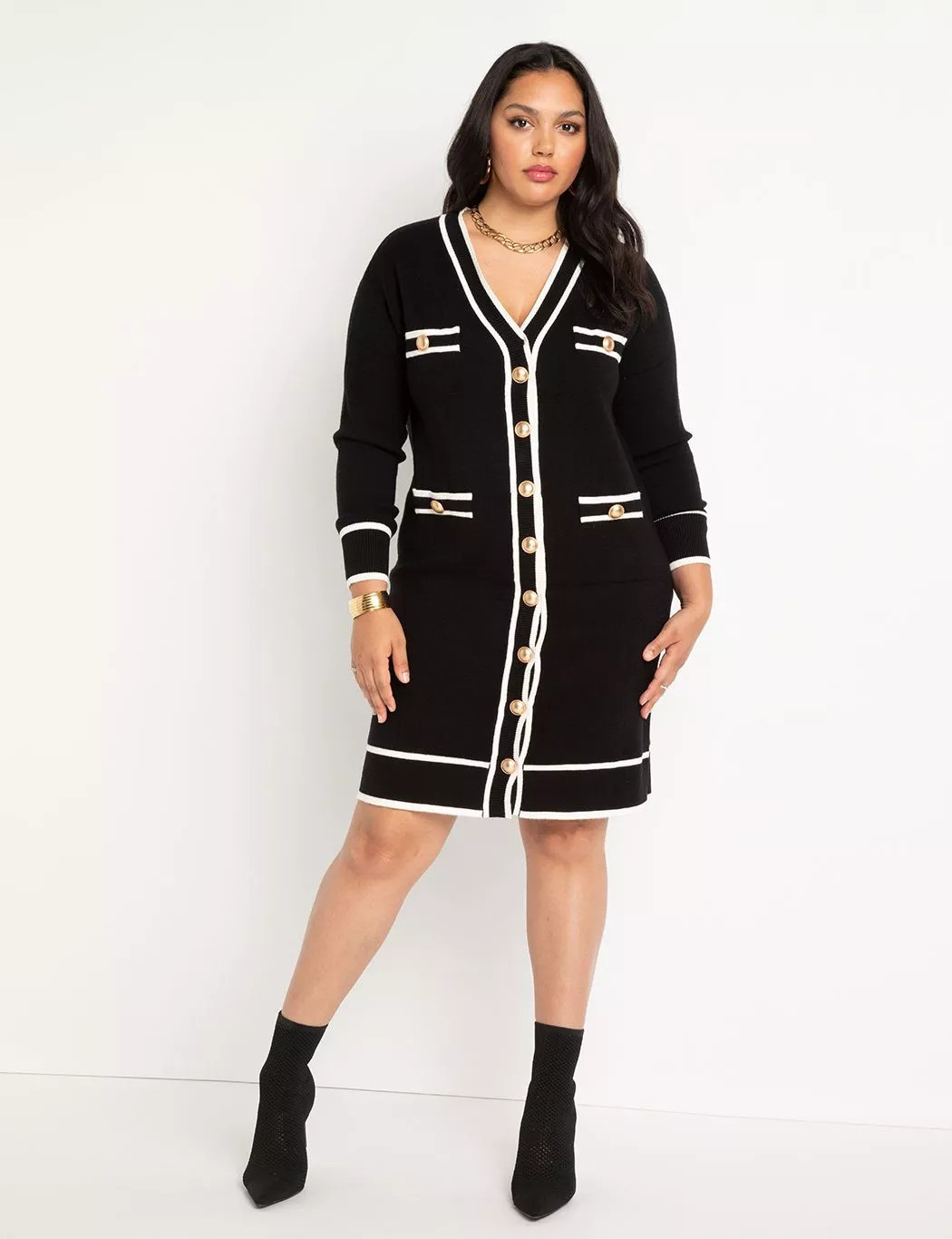 Tipping Detail Cardigan Sweater Dress | Eloquii