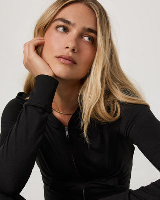 Vuori Halo Mini Full Zip Hoodie | Black Heather | XS, Size Extra Small | Vuori Clothing (US & Canada)