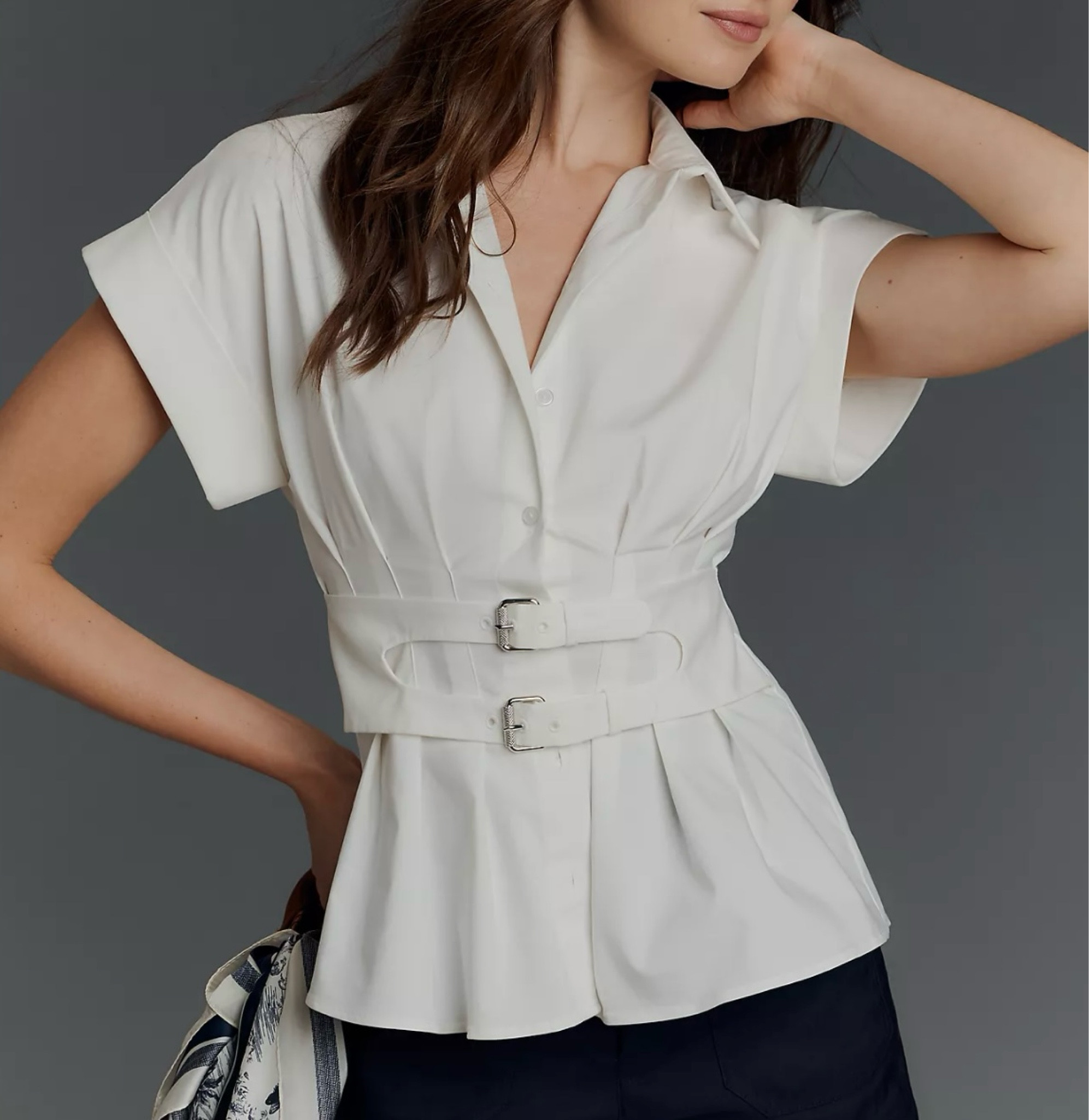 White cinch waist corset blouse 

#LTKPlusSize