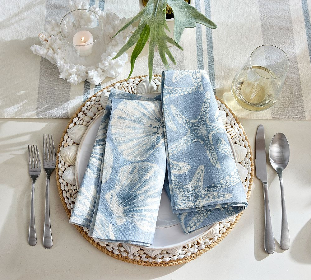Shell & Starfish Organic Cotton Napkins - Mixed Set of 4 | Pottery Barn (US)