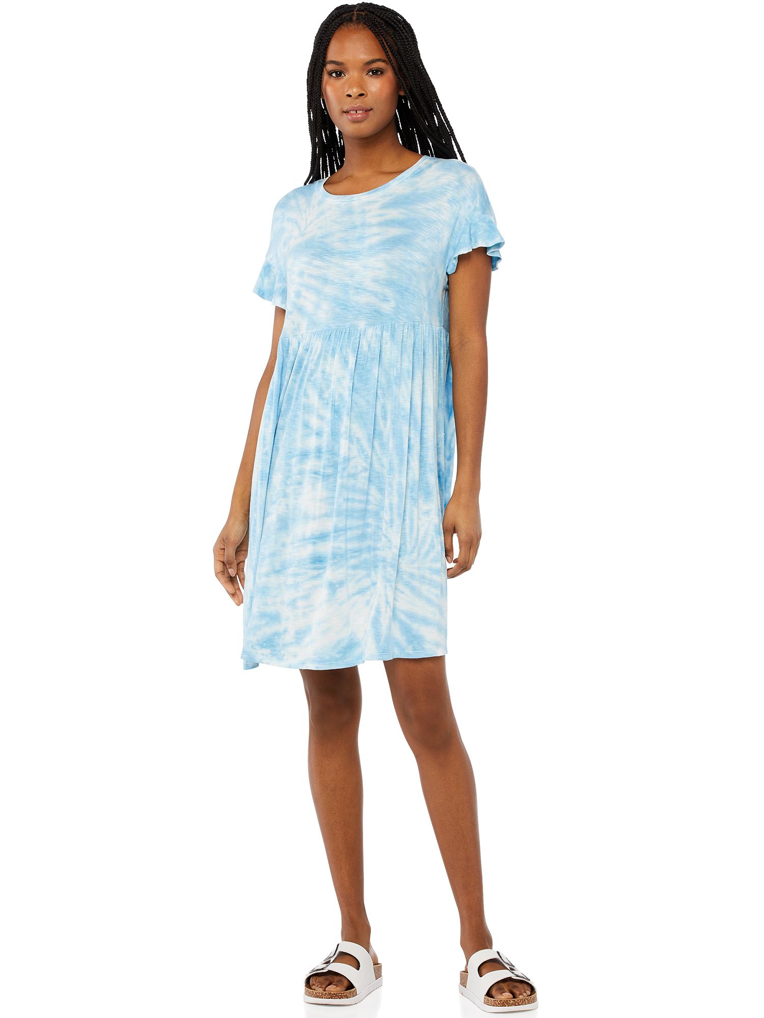 Scoop Women's Flutter Sleeve Tiered T-Shirt Dress | Walmart (US)