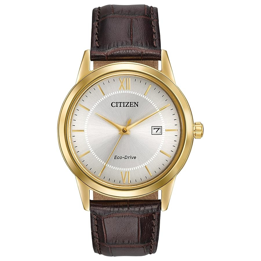 Citizen Men's Classic Eco-Drive Leather Strap Watch, 3-Hand Date | Amazon (US)