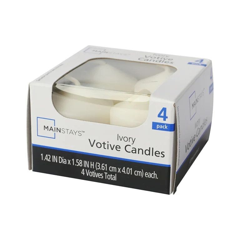 Mainstays Votive Candles, Unscented, Ivory, 4 Pack | Walmart (US)