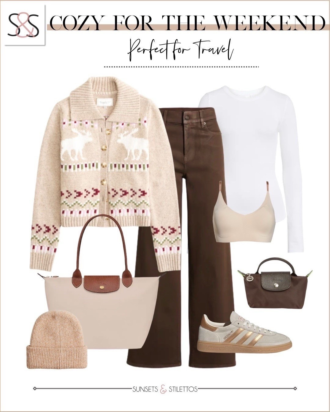 This is my go to cozy travel uniform for weekend trips when I want to be comfortable but still pulled together.

cozy travel outfit, weekend travel outfit women, airport outfit women over 40, neutral travel outfit, brown pants outfit, cardigan outfit women, adidas sneakers outfit, carry on tote bag, beanie travel style, layered travel outfit women

#LTKSeasonal #LTKmomlife #LTKOver40