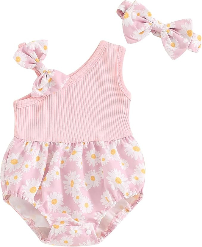 Baby Girl Summer Romper Daisy Jumpsuit Floral Sleeveless Onesie Newborn Infant Girl Clothes Outfi... | Amazon (US)