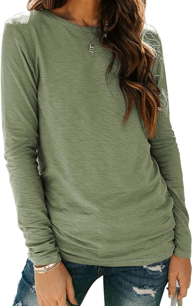 Sherosa Womens T Shirts Long Sleeve Crew Neck Shirts Basic Tee Tops Blouse | Amazon (US)