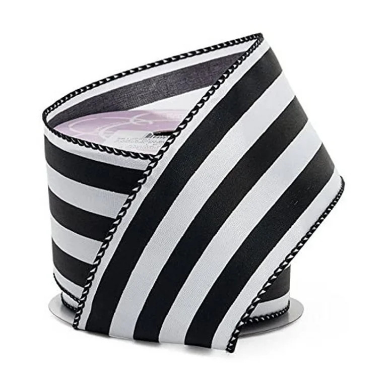 2.5" Wide Black and White Carnival Striped Wired Ribbon - 10 Yards (56109201) | Walmart (US)