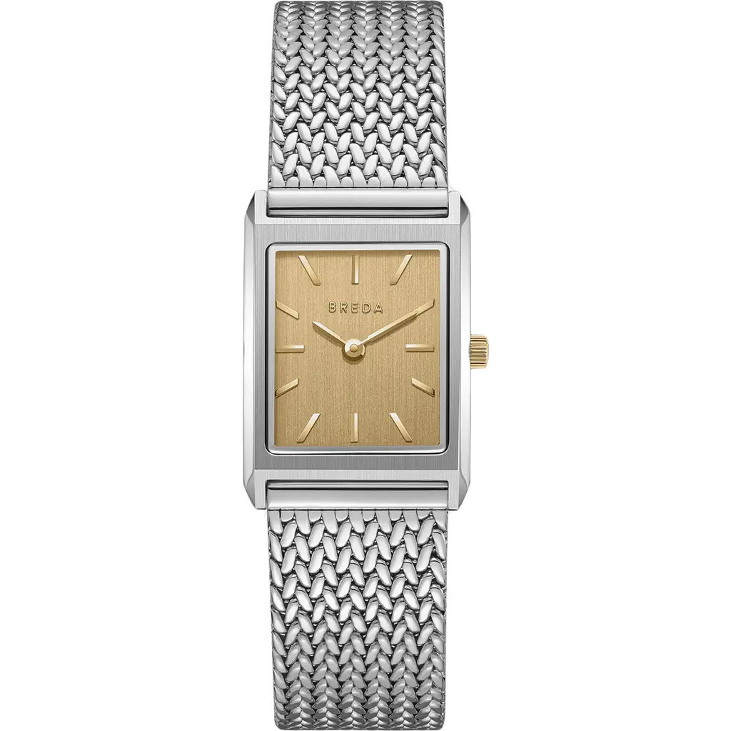 BREDA Virgil Tethered Mesh Strap Watch, 20mm in Stainless Steel/gold at Nordstrom | Nordstrom