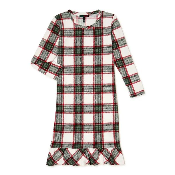 Girl's Notch Collar Plaid Dress Matching Family Christmas Pajamas - Walmart.com | Walmart (US)