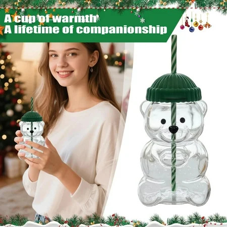 Glass Bear Coffee Cup with Straw Bearista Bear Glass Jar Cold Cup Straw 2025 Holiday New Christmas Gifts (1PCS) | Walmart (US)