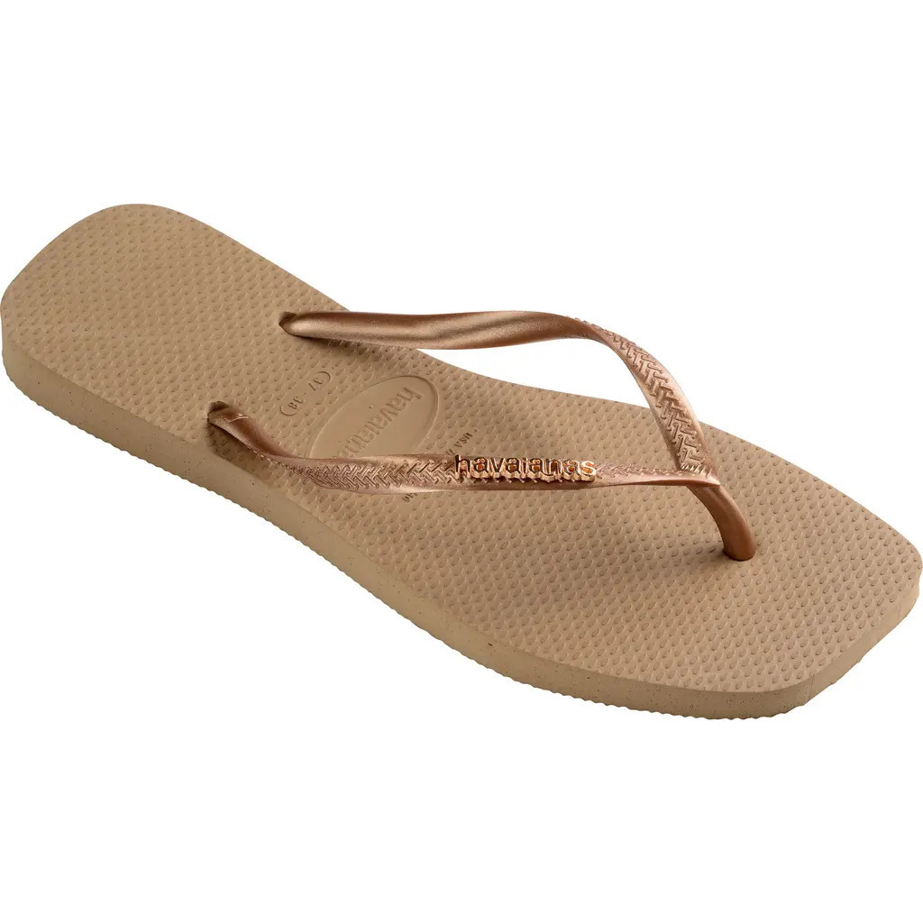 Havaianas Slim Square Logo Flip Flop in Rose Gold/rose at Nordstrom, Size 5 | Nordstrom