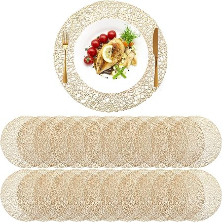 Decozen Round Beaded Gold Placemats Set of 4 - 14‑Inch Glass Bead Charger Plates fo... | Amazon (US)