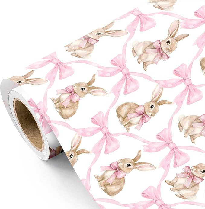 WRAPAHOLIC Bunny Easter Wrapping Paper Roll - 17 Inch x 16.5 Feet - Cute Bunny and Pink Bow Wrapp... | Amazon (US)