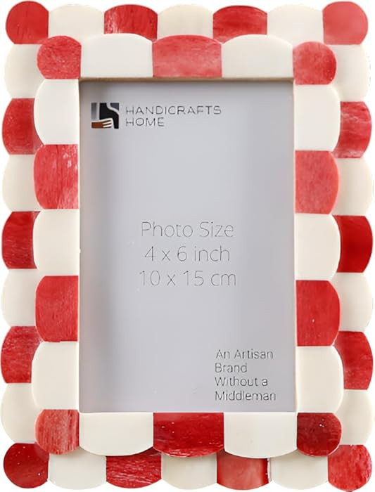 Handicrafts Home 4 by 6 Picture Frame, Red White Handmade Scallop pattern Bone inlay Photo Frame ... | Amazon (US)