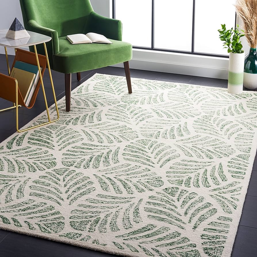 MARTHA STEWART x SAFAVIEH 8' x 10' Ivory/Green MSR3529Y Handmade Contemporary Botanical Wool Area... | Amazon (US)
