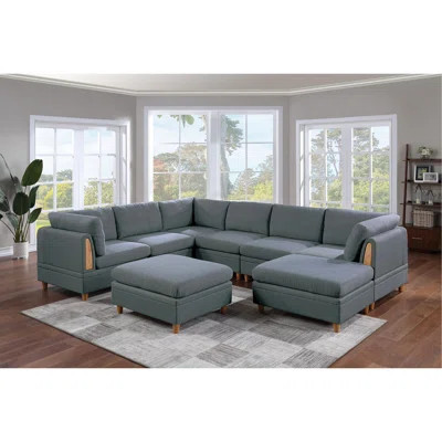 Living Room Furniture 8Pc Sectional Sofa Set Steel Dorris Fabric Couch 3X Wedges 3X Armless Chair And 2X Ottomans | Wayfair North America