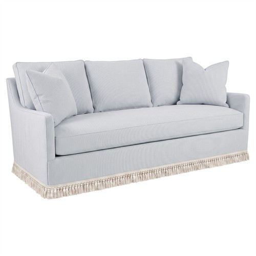 Lucinda Sea Breeze Sunbrella Stripe Sofa With Fringe - 86” | Kathy Kuo Home